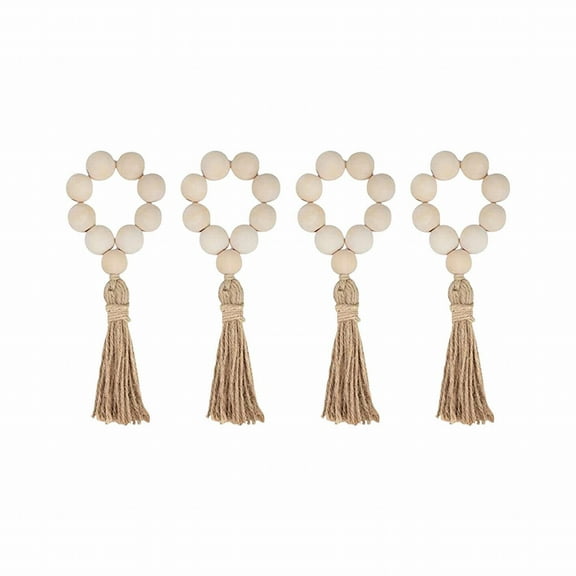 THLKIF Boho Wood Bead & Tassel Napkin Ring, Adjustable Elastic Holder, Handwoven Table Decor for Napkins, Cutlery, Place Cards, Elegant Ornament for Home Dining Table