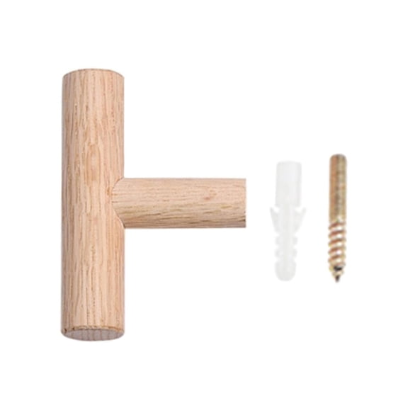 THLKIF Coat Rack Wall Mounted, Single Organizer Wooden Coat Hangers, Eavy Duty Wall Hooks, Decorative Hooks, Punch Hole Installation,Natural & Walnut Finish T Shaped Coat Hangers ﻿