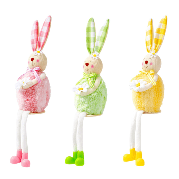 THLKIF Cute Easter Spring Bunny Decor, Unique Rabbit Figurines with Dangling Legs, Friends Gifts, Happy Easter Statue for Home Table, Kitchen, and Coffee Bar Decor