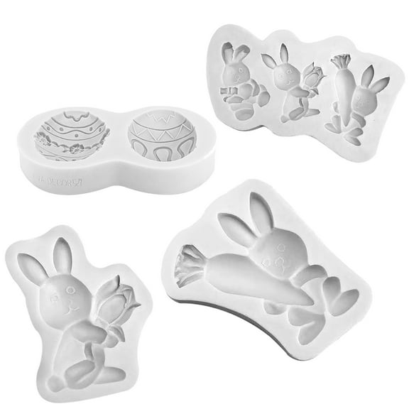 THLKIF Easter Rabbit Silicone Chocolate Molds 4Pcs, Bunny Ear Carrot Fondant Baking Molds for Cake Decoration, Cupcake Topper, Cookie Candy, Sugar Craft, Gum Paste Clay Resin