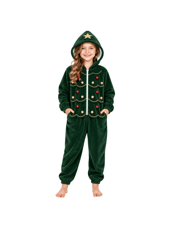 Elf Romper for Kids Christmas Boys Girls Green Hooded Jumpsuit with Belt Soft Plush Holiday Green 2-3 Years