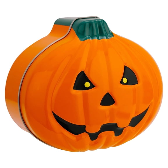 THLKIF Halloween Pumpkin Storage Container with Lid, Tinplate Jack-o-Lantern Shaped Snack Candy Box, Stackable Spill-resistant Trick or Treat Bucket for Party Home Classroom Activities Decor