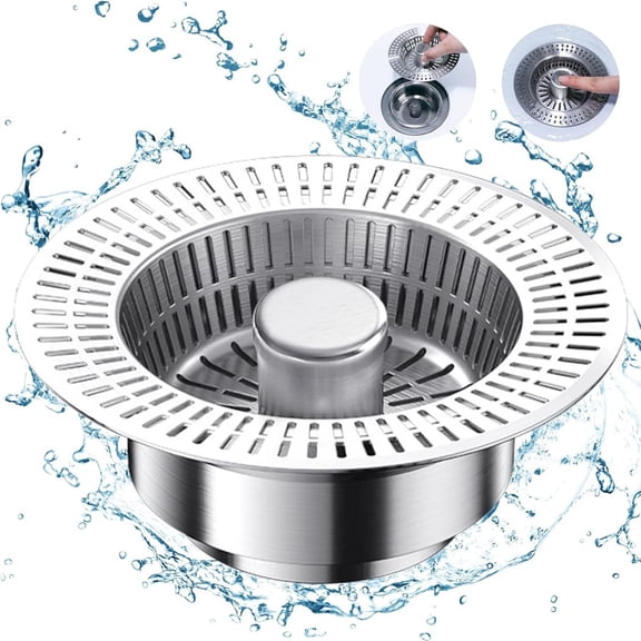 THLKIF Kitchen Sink Drain Strainer and Stopper Combo, Stainless Steel Pop-Up Sink Stopper & Drain Strainer for Standard Drains, Ideal Sink Protectors for Kitchen Sink