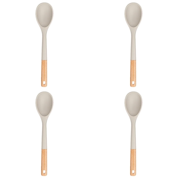 THLKIF Large Silicone Cooking Spoons, Nonstick Solid Wooden Handle Spoon, Heat Resistan Silicone Kitchen Spoons for Cooking, Serving, Basting, Mixing, 13.2 Inch
