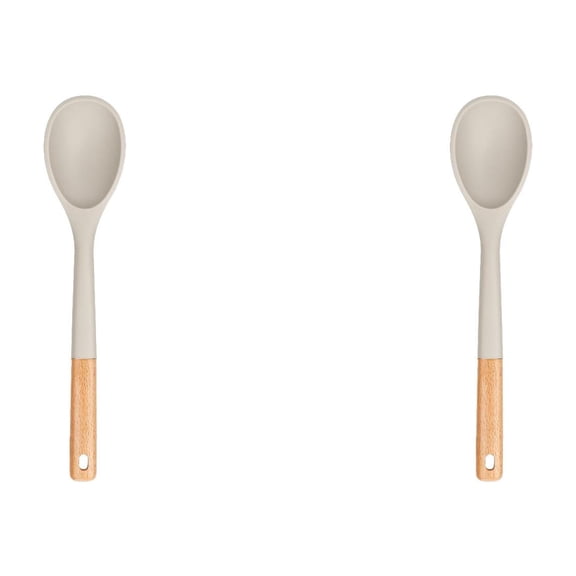 THLKIF Large Silicone Cooking Spoons, Nonstick Solid Wooden Handle Spoon, Heat Resistan Silicone Kitchen Spoons for Cooking, Serving, Basting, Mixing, 13.2 Inch