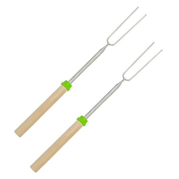 THLKIF Marshmallow Roasting Sticks, 2 Pack Extendable 32 Inch Skewers, Metal with Wooden Handle, for Campfire, BBQ, Hot Dogs, and Family Camping Activities