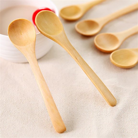 THLKIF Small Bamboo Spoons, Wooden Teaspoons for Sugar, Spices, Coffee, Jam, Honey & Desserts, Natural 14cm Kitchen Utensils (wood-colored, 12PCS)