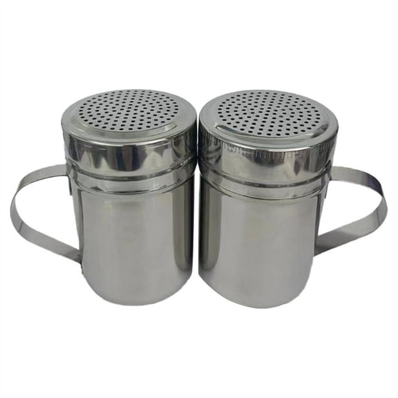 THLKIF Stainless Steel Dredge Shaker Spice Shakers with Handle Powdered Sugar Shaker Pepper Shakers Metal Salt Shaker with Holes Fine Powder Shakers for Cocoa Flour Baking Seasoning 2 Pcs