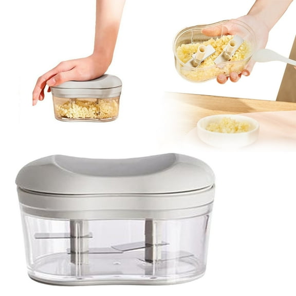 THLKIF Stainless Steel Garlic Chopper Press, Manual Hand Operated Food Crusher for Onion Dicer Mincing, Camping Kitchen Gadget with Storage Container, Easy to Use and Clean