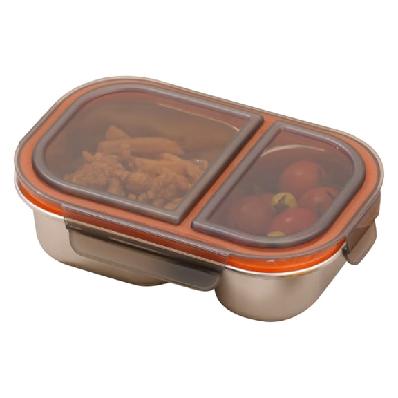 THLKIF Stainless Steel Snack Containers with Lids, 2-Compartment 27oz Leakproof Snack Box for Kids & Adults, Reusable Food Storage Container for School, Office, Travel, Portion Control