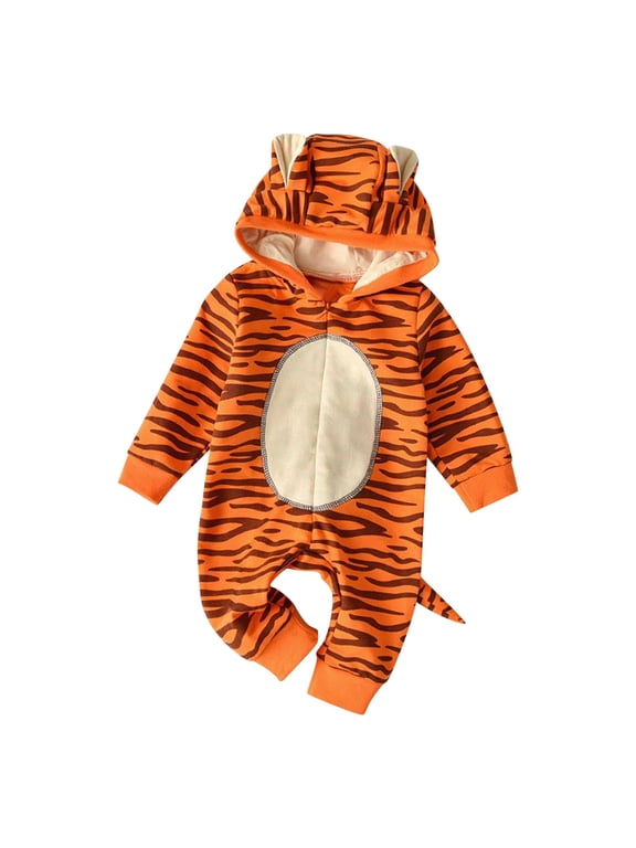 Toddler Jumpsuit Tiger Hooded Tail Animal Outfit for Halloween Dress Up Party Jumpsuit A 6-9 Months