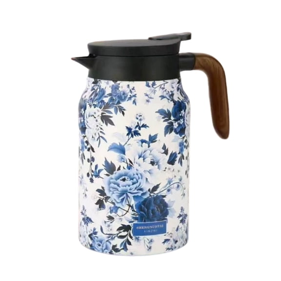 THLKIF Vintage Floral Pattern Tea-Built-In Infuser, 1500ml/50oz Teapot with Infuser, Stainless Steel Thermal Carafe with Detachable Tea Leaf Holder and Lid for Home Office