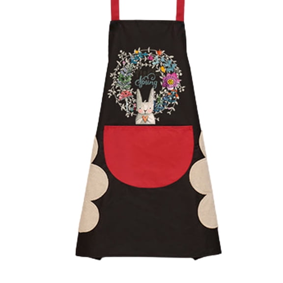 THLKIF Women Kitchen Apron with Hand Wipe Pockets, Wipeable Oil Proof Cartoon Wreath Rabbit Print Apron for Kitchen Dishwashing, Baking, Cooking, Grill, Restaurant Server Work Garden Craft
