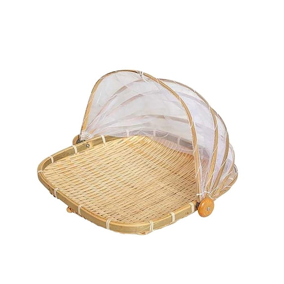 THLKIF Woven Food Cover Basket, Ventilated Mesh Storage Container for Fruits, Vegetables and Bread, Handcrafted Serving Tray with Dome Lid for Countertop Freshness and Insect Protection