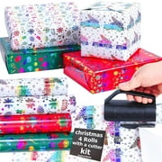 THMORT Christmas Wrapping Paper Roll with a Wrapping paper Cutter Kit for Boys&Girls,Adults,Kids Colorful Foil Mini Rolls 17 Inch X 120 Inch Gift Wrapping Paper Roll for Merry Christmas.