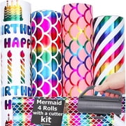 THMORT Mermaid Wrapping Paper Roll with a Cutter Kit for Girls&Boys,Kids Birthday Adults, Princess Pink Barbies 17 Inch X 120 Inch Gift Wrapping Paper Colorful Rainbow Happy Birthday wrapper.