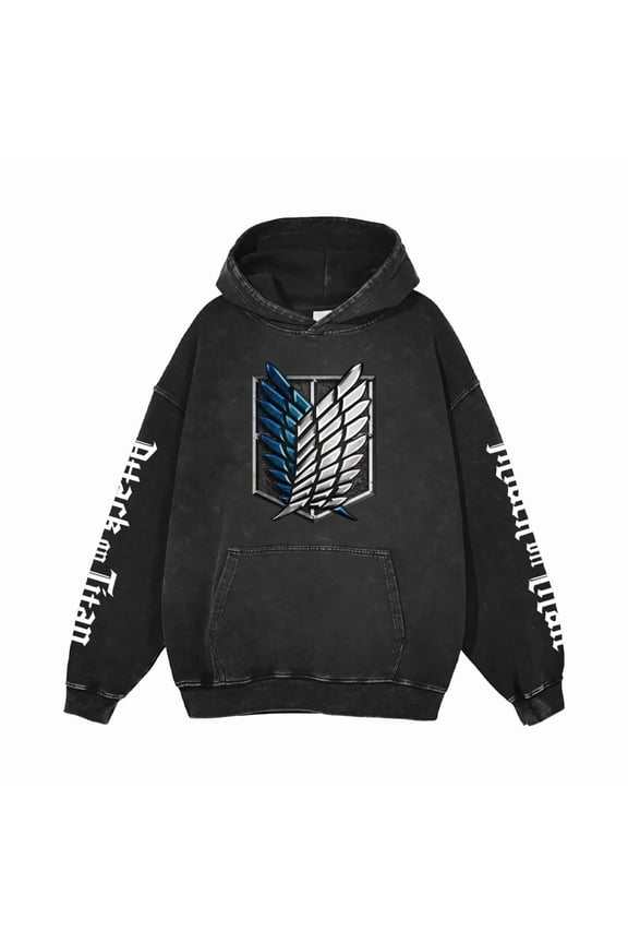 Attack on Titan Hoodie Vintage washed men's sweatshirt for loose streetwear