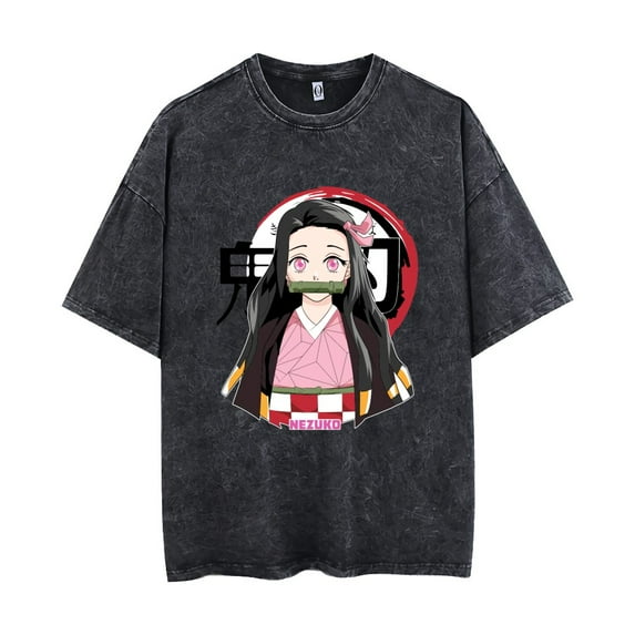 THNCLZX Kamado Nezuko T-shirt Summer round neck short sleeve washed retro men's and women's sports anime