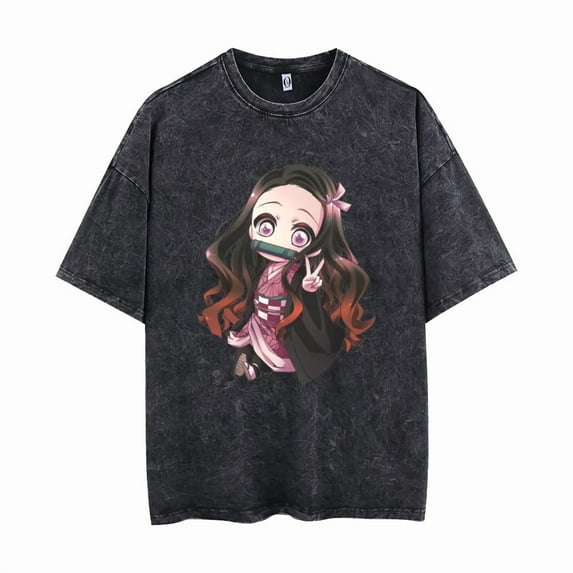 THNCLZX Kamado Nezuko T-shirt Summer round neck short sleeve washed retro men's and women's sports anime
