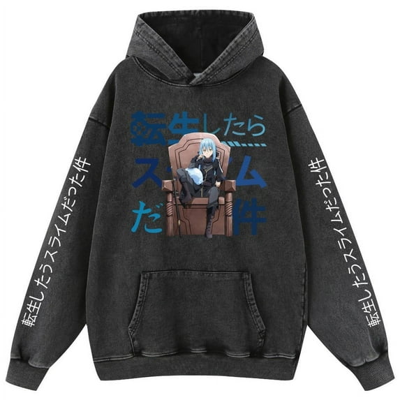 THNCLZX Unisex Washed Vintage Hoodie That Time I Got Reincarnated As A Slime Printed Long Sleeve Pullover Clothes