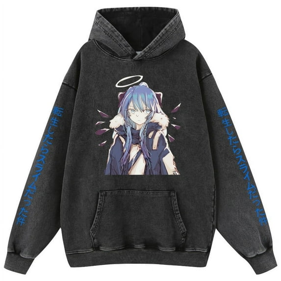 THNCLZX Unisex Washed Vintage Hoodie That Time I Got Reincarnated As A Slime Printed Long Sleeve Pullover Clothes