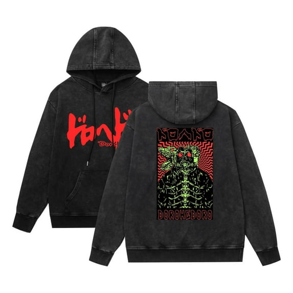 THNCLZX Washed vintage Dorohedoro street hip-hop Pullover Hoodie, Manga Costumes Print cotton Hoodie for Men/Women