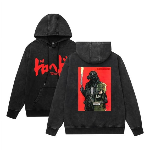 THNCLZX Washed vintage Dorohedoro street hip-hop Pullover Hoodie, Manga Costumes Print cotton Hoodie for Men/Women