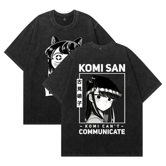 THNCLZX Washed vintage Komi Shoko cotton T-shirt anime street hip-hop short-sleeved pattern summer unisex clothing
