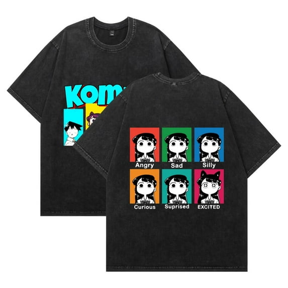 THNCLZX Washed vintage Komi Shoko cotton T-shirt anime street hip-hop short-sleeved pattern summer unisex clothing