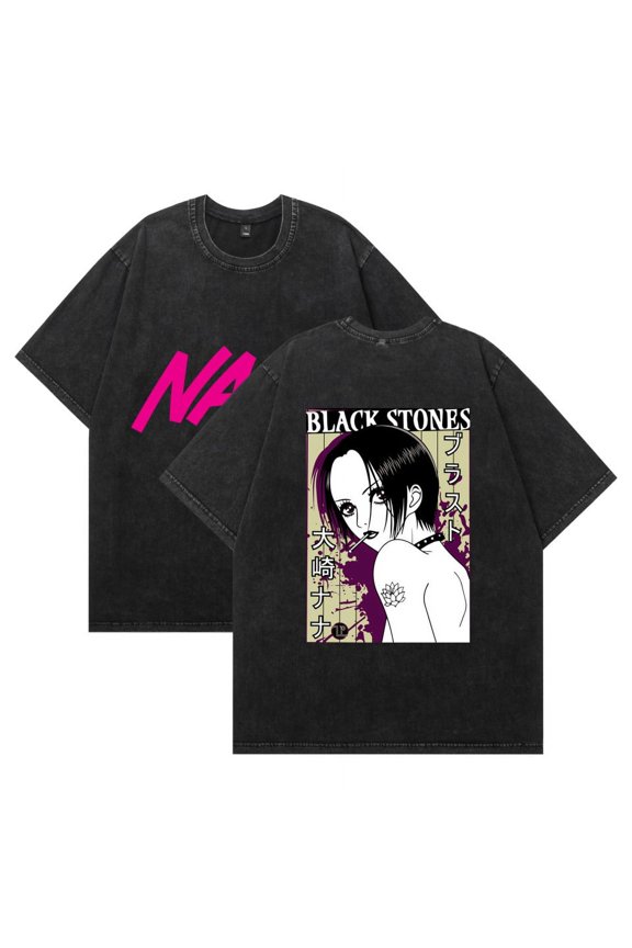 Washed vintage NANA cotton T-shirt anime street hip-hop short-sleeved pattern summer unisex clothing