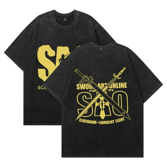 THNCLZX Washed vintage Sword Art Online SAO cotton T-shirt anime street hip-hop short-sleeved pattern summer unisex clothing