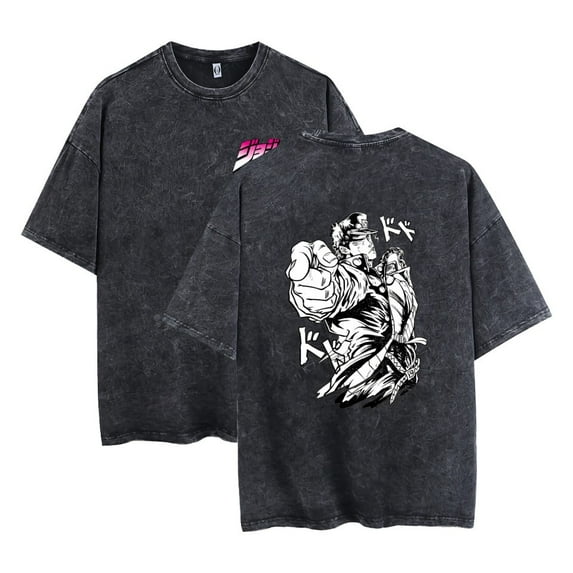 THNCLZX vintage Kujo Jotaro cotton T-shirt anime street hip-hop short-sleeved pattern summer unisex clothing