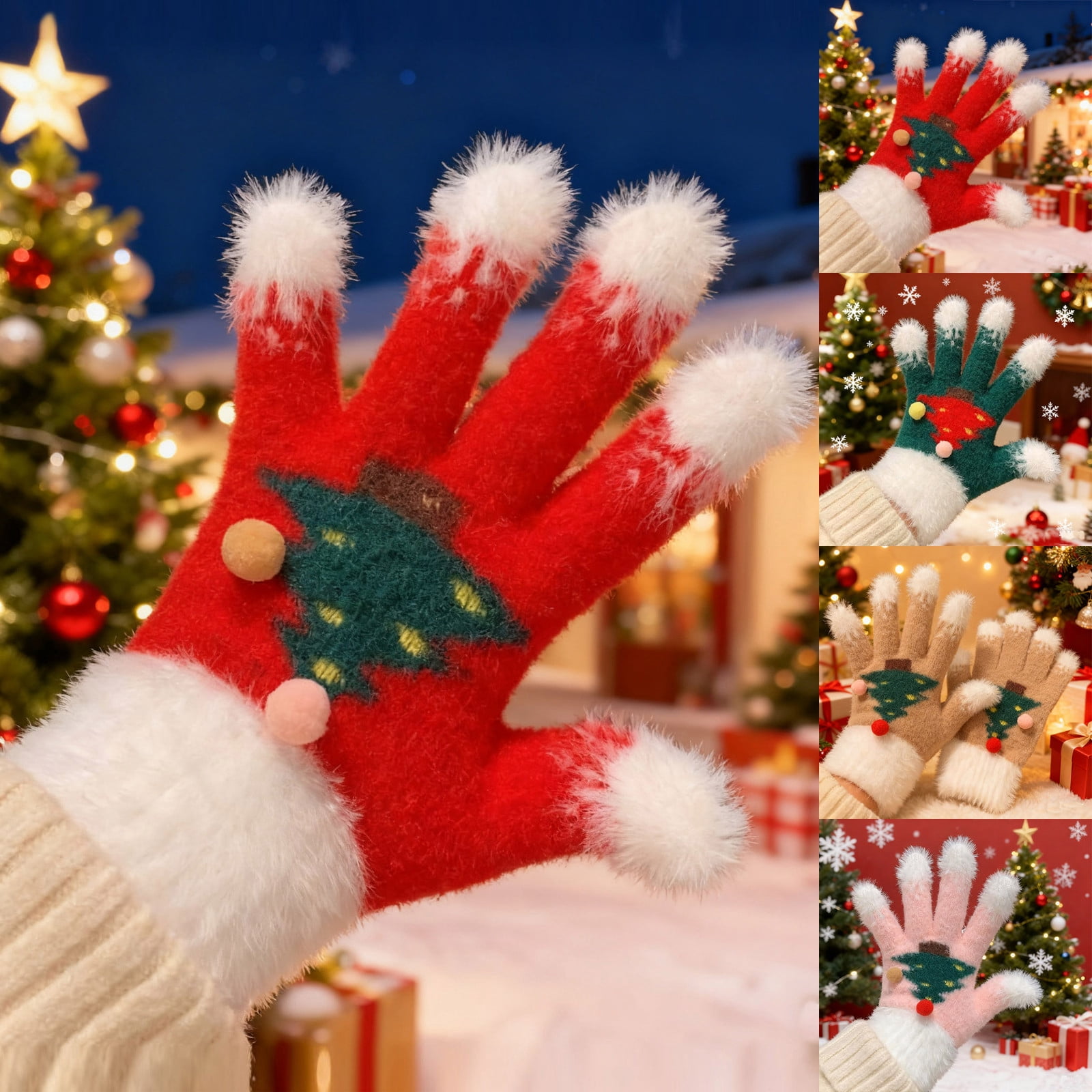 THNCYX Christmas Cartoon Warm Gloves Adult Cold Proof Holiday for Men ...