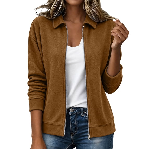 THNCYX Classic Faux Suede Collar Jacket Women Soft Button Front Relaxed Fit Long Sleeve Casual Elegant Everyday Fall Coat Outwear S-2XL