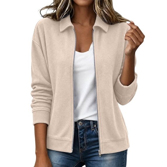 THNCYX Classic Faux Suede Collar Jacket Women Soft Relaxed Fit Long Sleeve Casual Elegant Everyday Fall Coat Outwear S-2XL