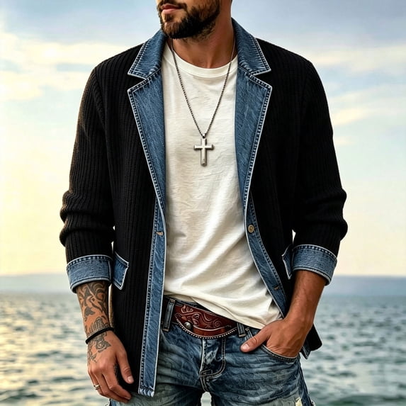 THNCYX Color Block Knit Open Front Jacket Single Button Long Sleeve With Pockets Casual Soft Textured Fashion Layering Outerwear S-2XL