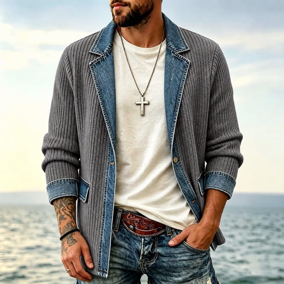 THNCYX Color Block Knit Open Front Jacket Single Button Long Sleeve With Pockets Casual Soft Textured Fashion Layering Outerwear S-2XL