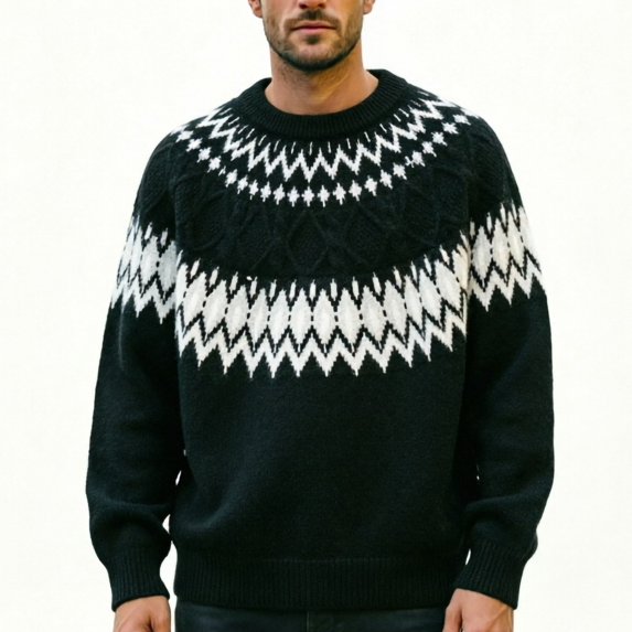 THNCYX Crew Neck Jacquard Knit Sweater Soft Casual Long Sleeve Pullover For Everyday Layering And Comfort Wear Piece For Men M-3XL