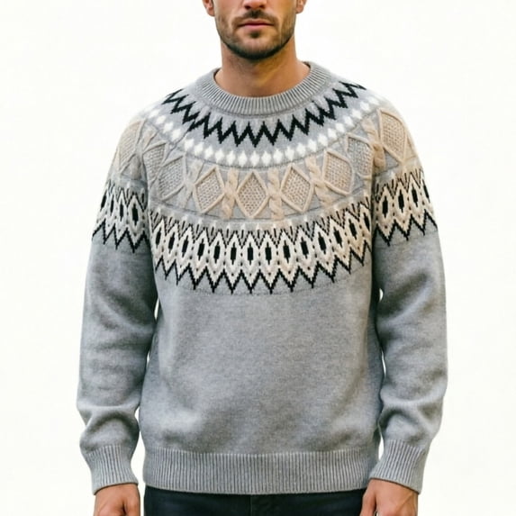 THNCYX Sweaters For Men Spring Long Sleeve Pullover Crew-Neck Jacquard Comfort Tops M-3XL