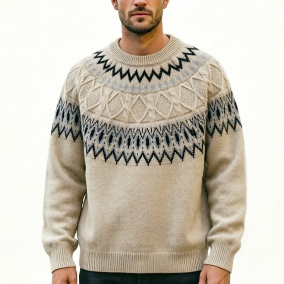 THNCYX Crew Neck Jacquard Knit Sweater Soft Casual Long Sleeve Pullover For Everyday Layering And Comfort Wear Piece For Men M-3XL