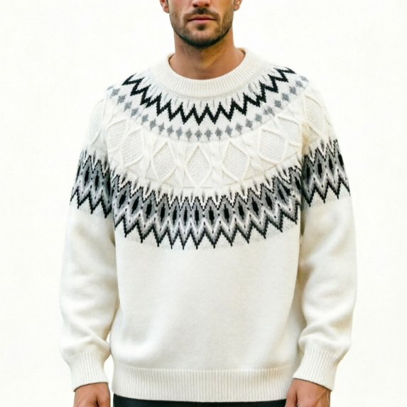 THNCYX Crew Neck Jacquard Knit Sweater Soft Casual Long Sleeve Pullover For Everyday Layering And Comfort Wear Piece For Men M-3XL