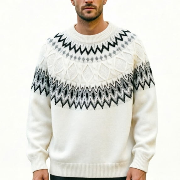 THNCYX Crew Neck Jacquard Knit Sweater Soft Casual Long Sleeve Pullover For Everyday Layering And Comfort Wear Piece For Men M-3XL
