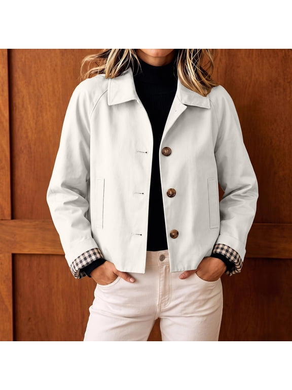 Cropped Jacket Women French Inspired Short Contrast Check Cuff Button Front Soft Lightweight Casual Chic Tops Business Casual Tops XS-XL