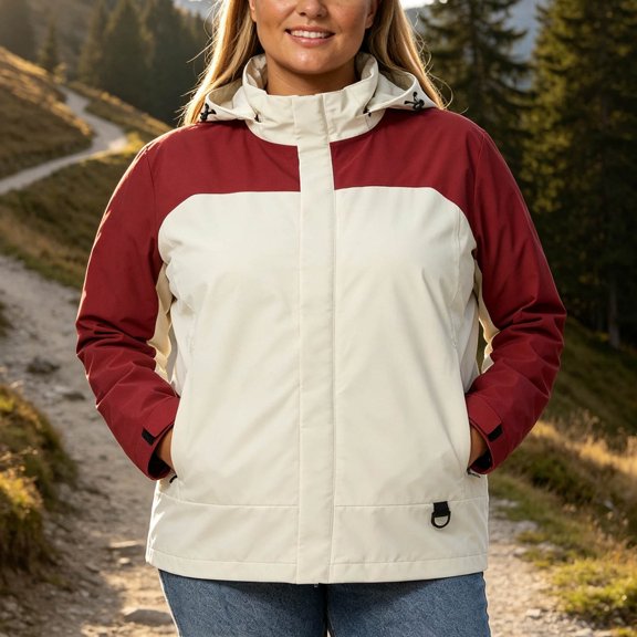 THNCYX Ladies' Color Block Hooded Full Zip Outdoor Jacket with Detachable Hood and Pockets Warm Layer for Cooler Days S-4XL