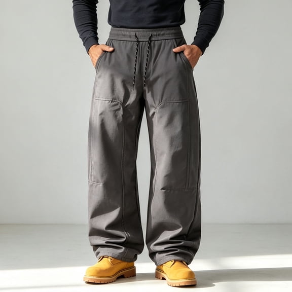 THNCYX Men's Baggy Cargo Pants With Front Pockets And Drawstring Wide Leg Trousers M-5XL