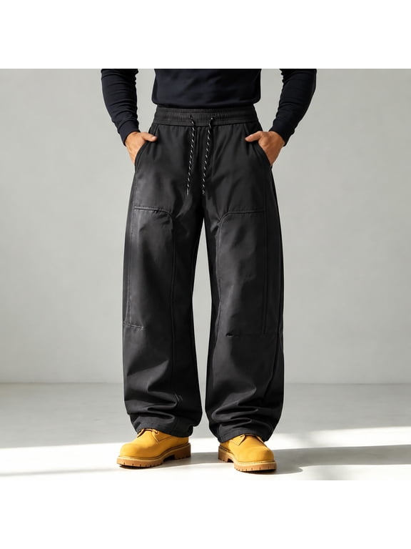 Men's Baggy Cargo Pants With Front Pockets And Drawstring Wide Leg Trousers M-5XL