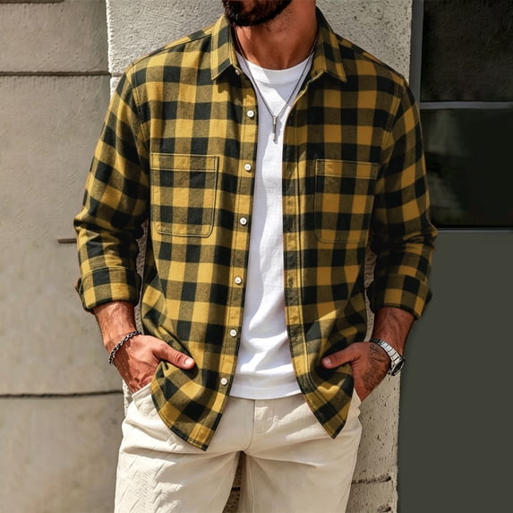 THNCYX Men's Flannel Shirt Plaid Button Down T Shirts With Chest Pockets S-3XL