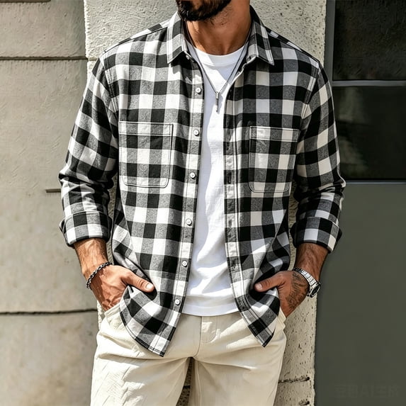 THNCYX Men's Flannel Shirt Plaid Button Down T Shirts With Chest Pockets S-3XL