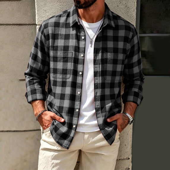 THNCYX Men's Flannel Shirt Plaid Button Down T Shirts With Chest Pockets S-3XL
