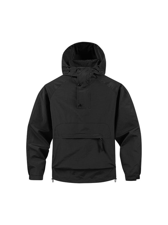 Men's Hooded Windbreaker Jacket Lightweight Anorak Pullover With Pouch Pocket XS-2XL
